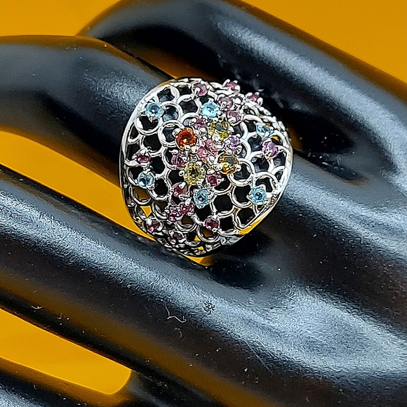 Natural Tourmaline, Apatite, Rhodolite Garnet 925 Sterling Silver Ring Sz 7.5 - Picture 5 of 9